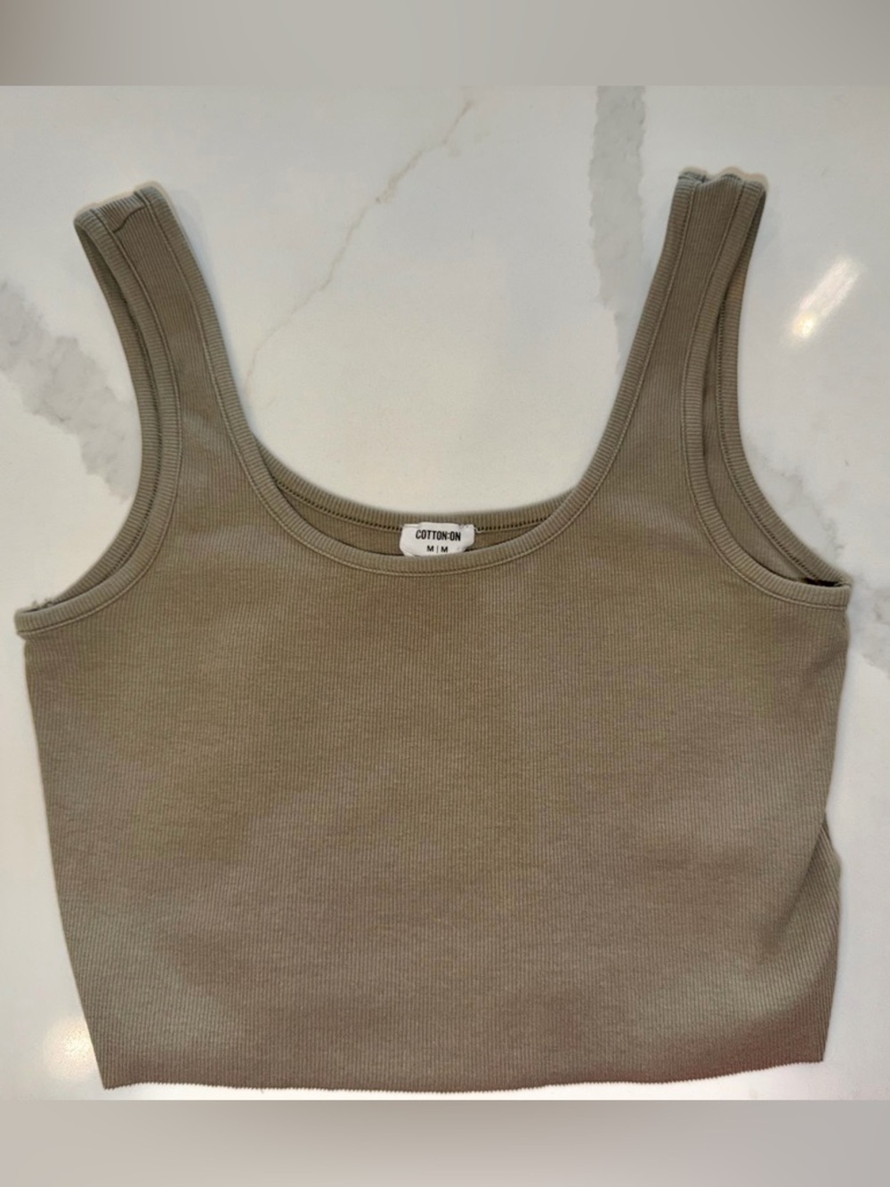 Cotton On Ribbed Crop Tank Beige Neutral Basic Size M